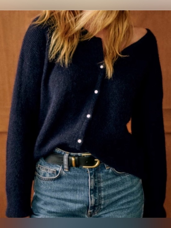 Sezane Sweaters - Sezane Gaspard Alpaca Mohair Button-Front Sweater Cardigan Navy Contemporary